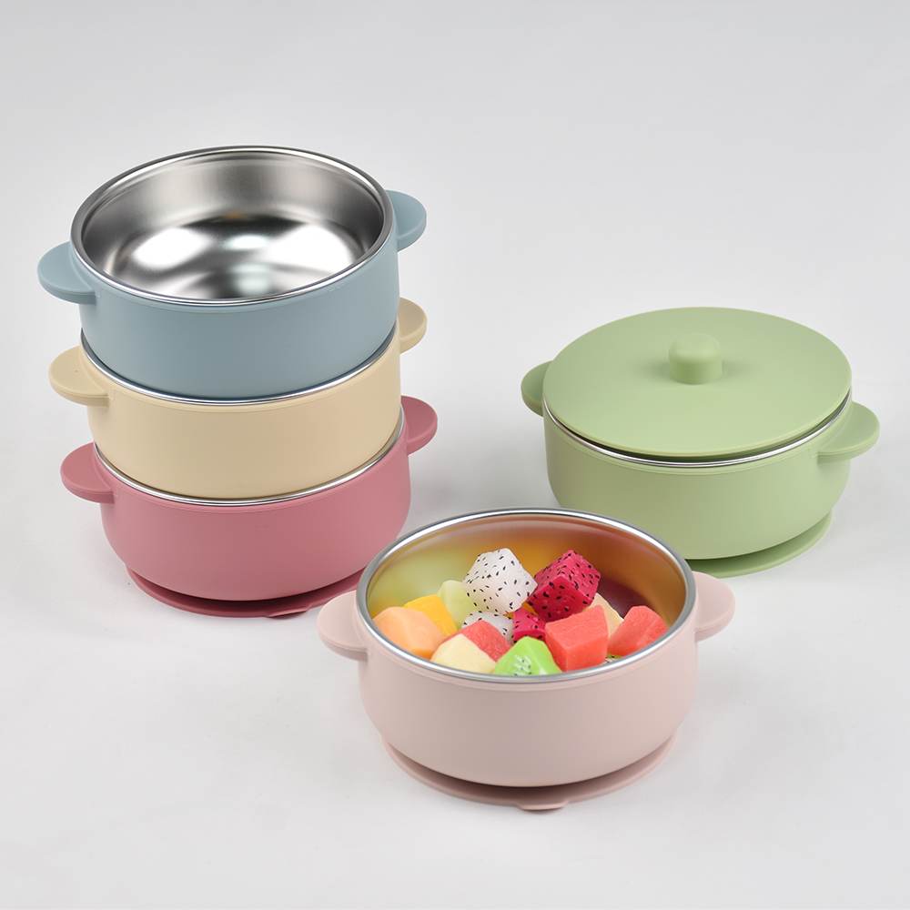 Baby Food Jars With Lids - 300ml 蓋付きベビー練習用ボウル、300ML 2-in-1 ステンレス鋼＆シリコン製給餌セット、割れない離乳食ボウル