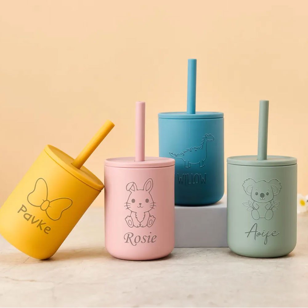 名前入りシリコン製子供用ストローカップ、かわいい動物のイラス - Baby Food Jars With Lids のレビューと価格